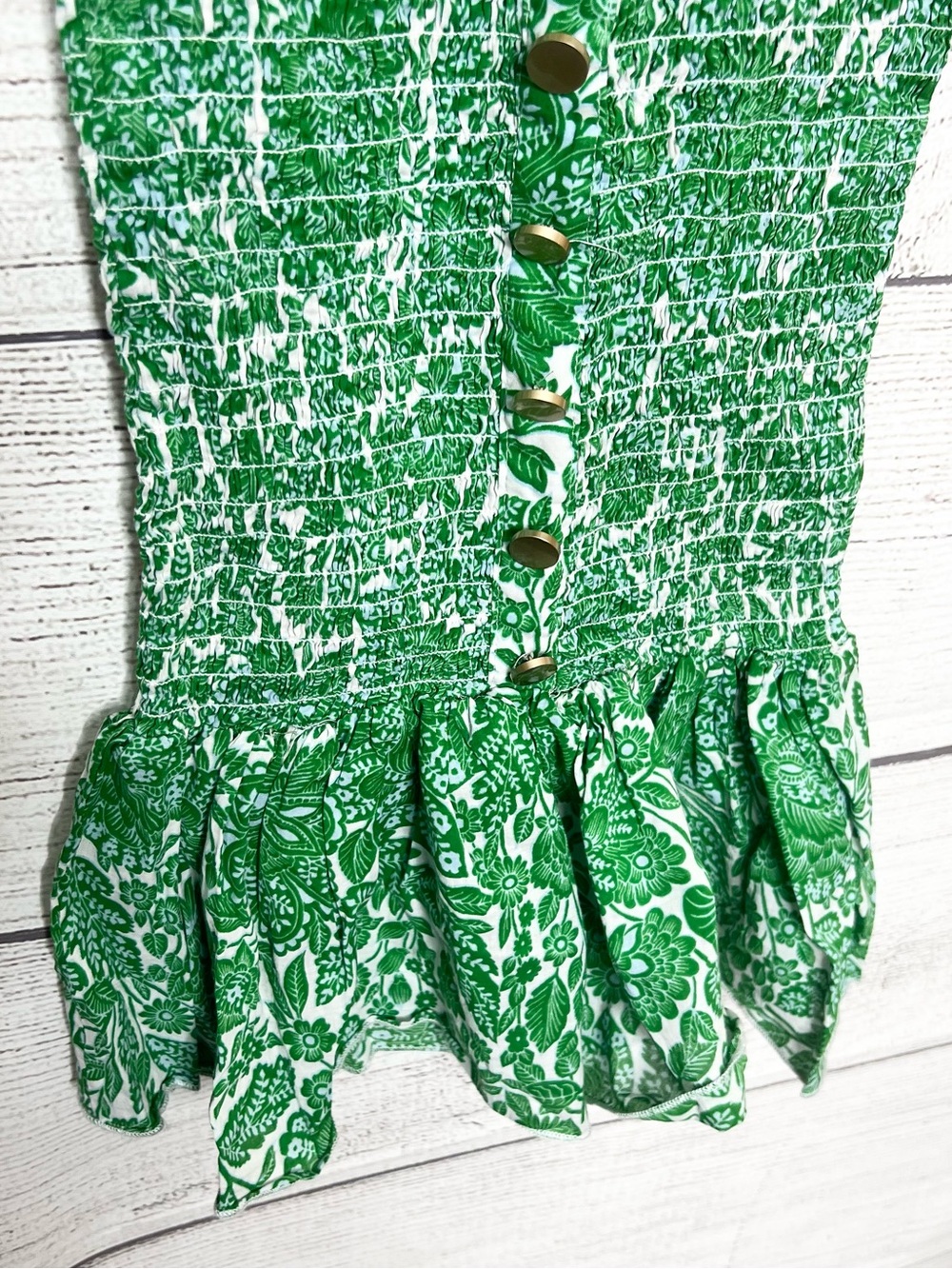 Olivaceous Green & White Floral Smocked Crop Top & Midi Skirt Set Size Small - Picture 9 of 16